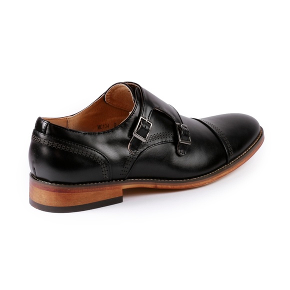 Men's Black Double Monk Strap Loafer Dress Shoe - Picture 3 of 5